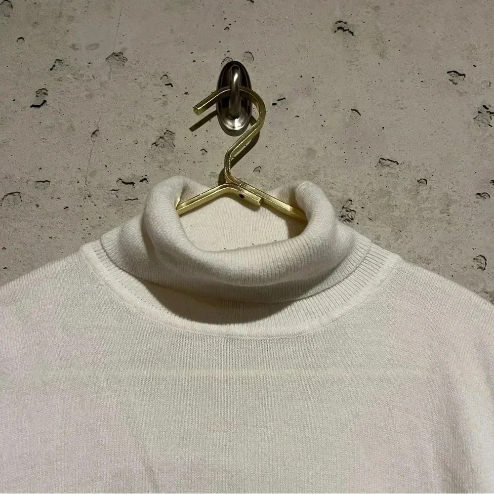 JM Collection Acrylic Blend Button Sleeve Turtleneck Sweater Cream Sz L